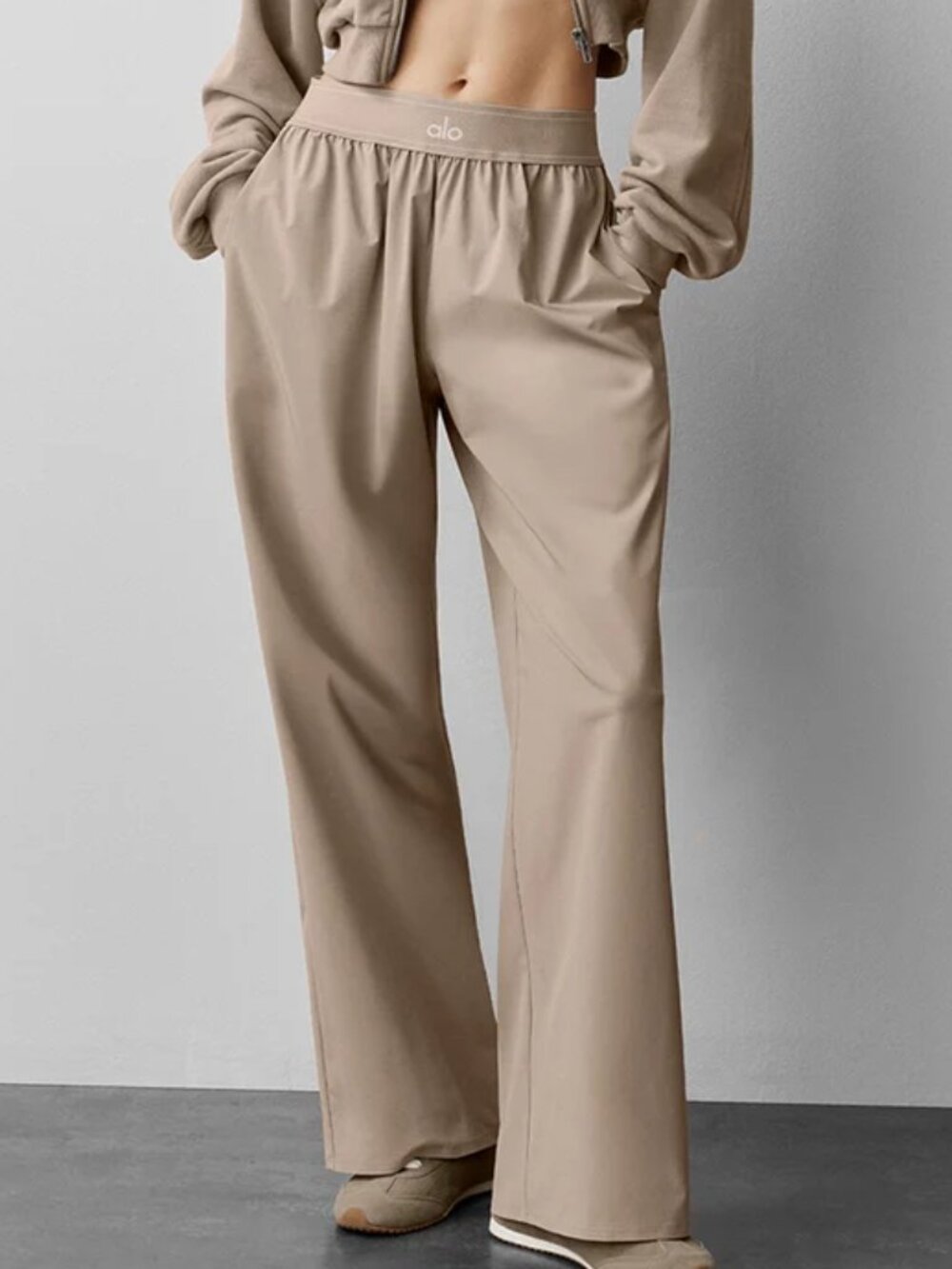 Gravel💕ALO Yoga Suit Up Trouser(Regular)Straight Wide-Leg Pants|comfortable✨XXS